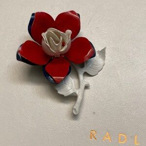 Red and White Floral Enamel Brooch